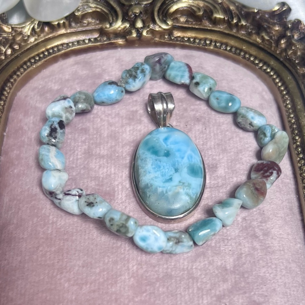 Larimar Beaded bracelet with Matching Pendant 2/27 live